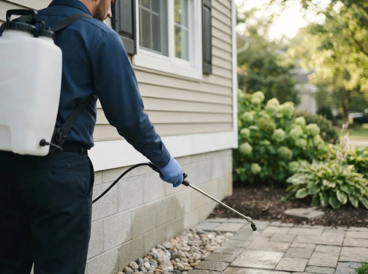 Pest control technician inspecting a home in Medimont, ID